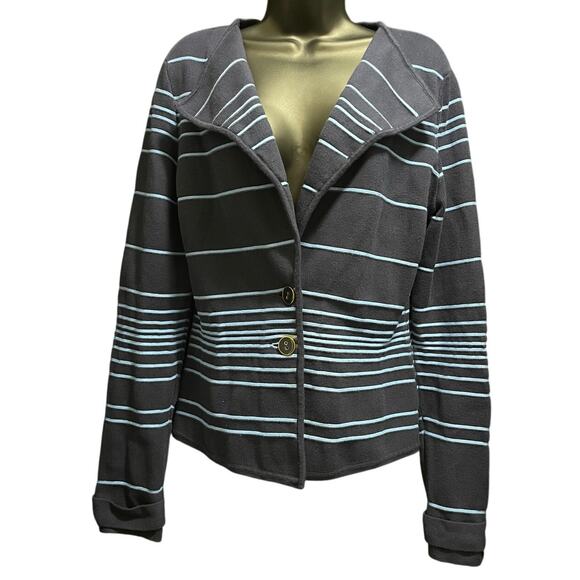 Cache Size Large Blue Striped Knit Light Weight Blazer - Cotton Blend - Picture 1 of 7